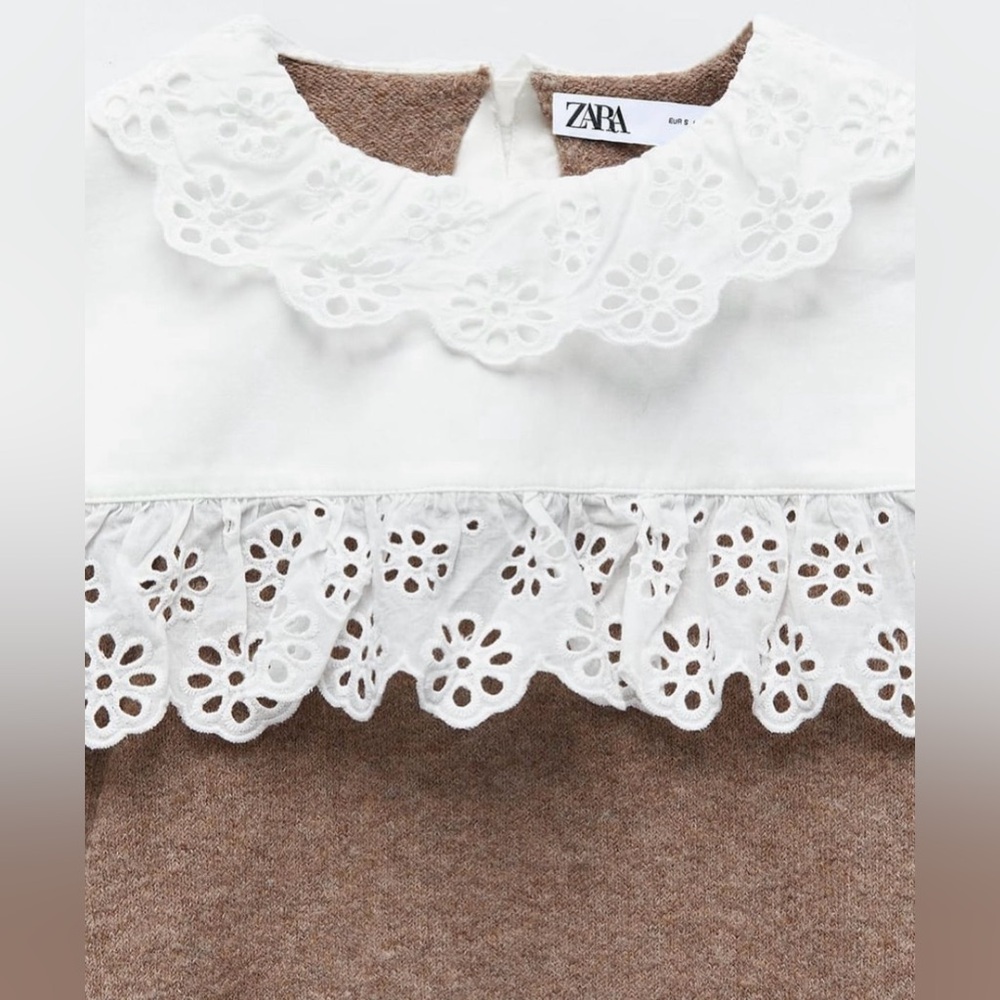 Zara sweater beige camel tan knitted collar lace - Picture 5 of 7